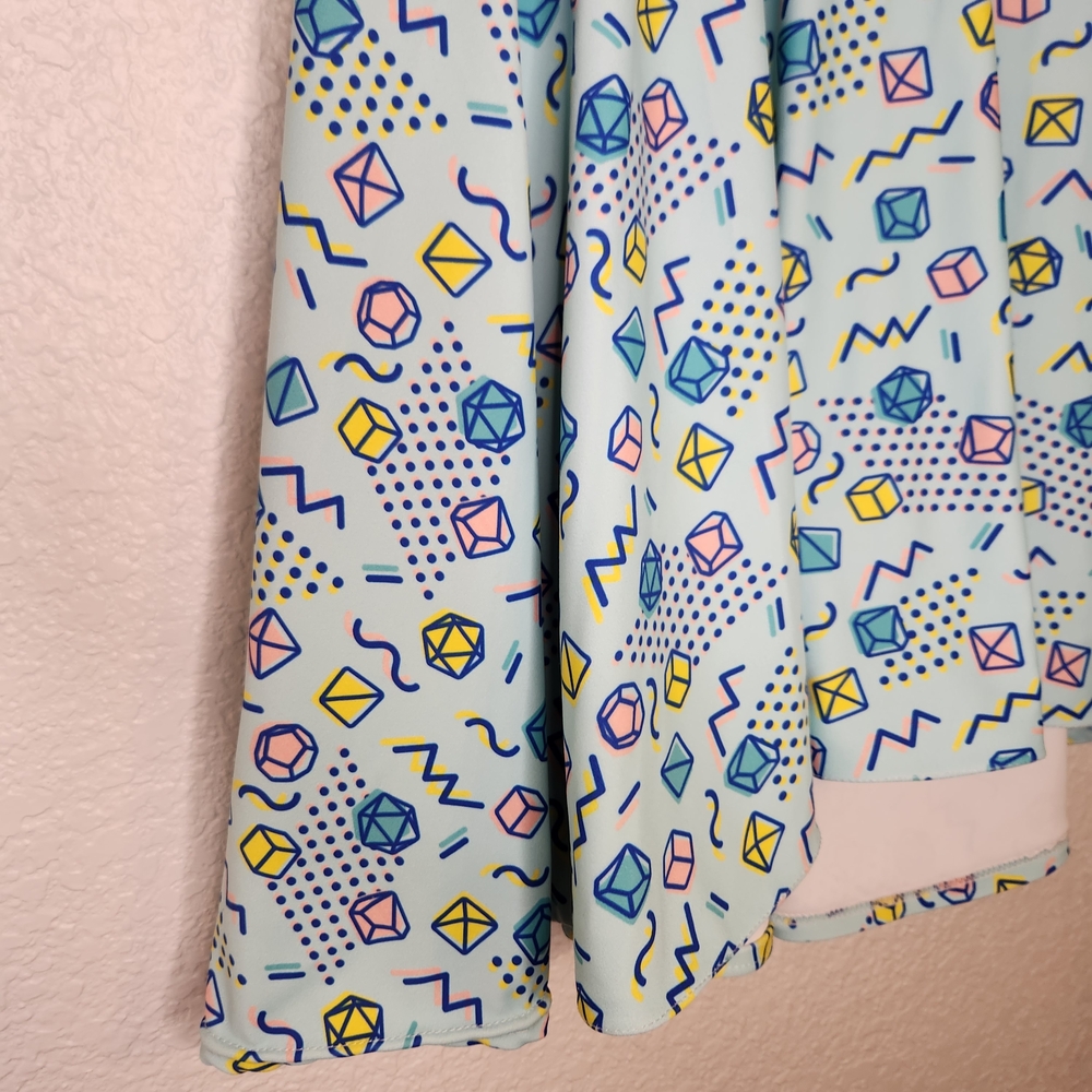 Paola's Pixels Womens 90's Dice Skater Skirt Blue Pink Yellow Mini Cute Small - Picture 11 of 13